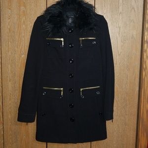 INC black button down faux fur collar coat medium